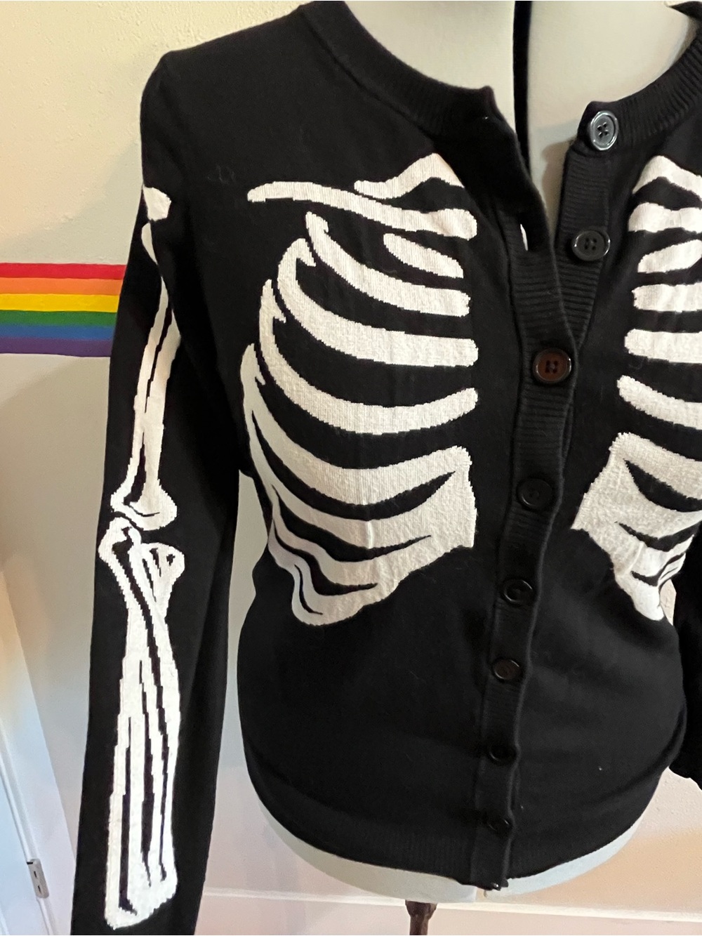 Black Skeleton Ribcage Button-Up Sweater - Picture 3 of 5